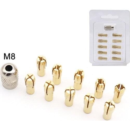 11pcs/set Brass Collet Set Mini Drill Chucks 0.5/0.8/1.0/1.2/1.5/1.8/2.0/2.4/3.0/3.2mm Copper Drill Chuck Collet Set