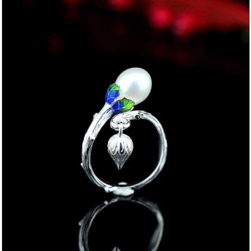 Natural Pearl With Lotus Accessories Ring 100% 925 Sterling Silver Ring For Women, Elegance Fashion Adjustable Silver Ring Jewel