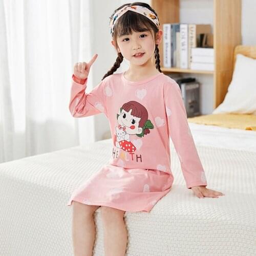 Nightgowns For Girls Pyjamas Kids Cartoon Pajamas Sleepwear Long Sleeve Dress Child Cotton Nightdress Spring Autumn Night Dress