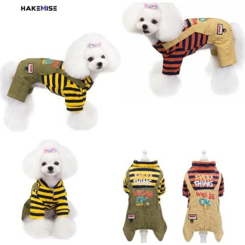 New Winter Warm Dog Clothes Striped Dog Overalls for Dogs Four Legs Jumpsuit for Yorkshire Terrier Chihuahua Puppy Pet Costume