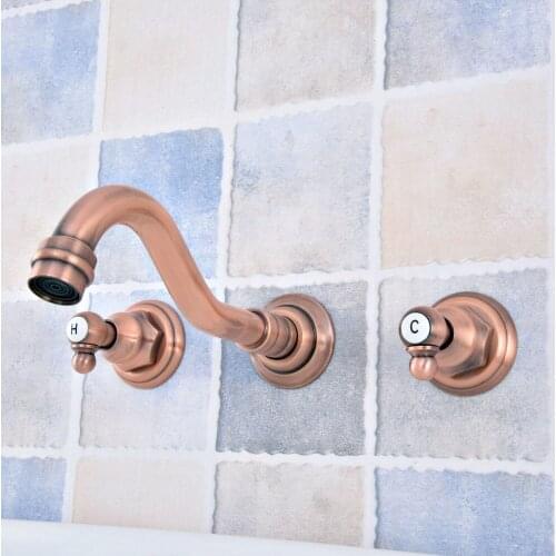 New Antique Red Copper Brass Widespread Wall-Mounted Tub 3 Holes Dual Handles Bathroom Tub Sink Faucet Mixer Tap asf522