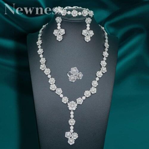 Newness Luxury Delicate Flower 4pcs African Cubic Zircon CZ Nigerian Jewelry For Women Wedding Dubai Gold Bridal Jewelry Sets