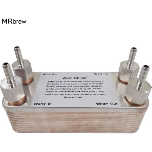 Homebrew Beer 20 Plates Wort Chiller,Plate Heat Exchanger,Stainless Steel 304, 1/2" NPT barb Brewing Chiller with 4pcs Hose Barb