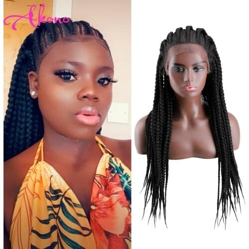Braided Wigs for Black Women 30 inch Synthetic Lace Front Wig Cornrow Braids Lace Frontal Wigs with Baby Hair Box Braid Wig