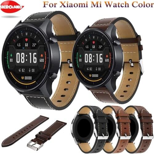 New For Xiaomi Smart Watch Color Strap Genuine Leather 22mm Smart Watch Band Bracelet For Mi Watch Color Watchbands Belt Correa