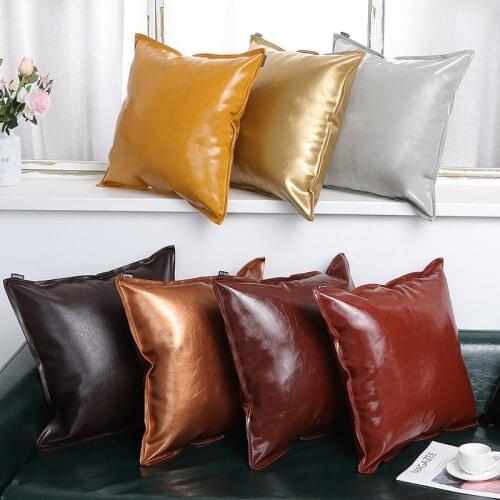Luxury Faux Leather Cushion Covers 45x45 for Car Sofa Bed Modern Decorative Throw Pillow Covers Farmhouse Square Pillowcase