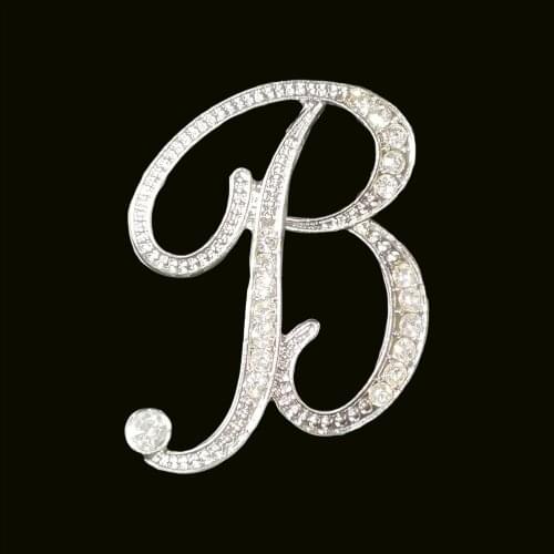 RSHCZY Letter B Cute Brooch For Women Men Rhinestones Crystal Silver Color Metal Pins Jewelry Accessories Christmas Gift