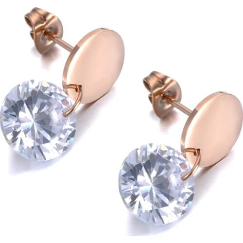 New Titanium Stainless Steel Sparkling CZ Crystal Stud Earrings Fashion Office Style Ear Jewelry For Women Girls E19154