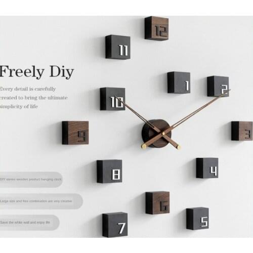 Nordic Creative Diy Wall Clock Wood Living Room Silent Self Adhesive Wall Clock Sticker Wall Decoration Watch Background Gift