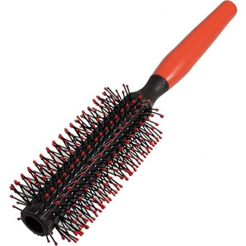 SODIAL(R) Red Plastic Handle Curly Hair Styling Round Bristles Brush Comb