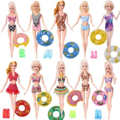 Barbies Doll Swimming Buoy Lifebelt Ring And Swimsuit For Barbies Doll Accessories Beach Bathing DIY Baby Kids Bathing Toys