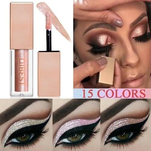 QiBest 15 Colors Glitter Liquid Eyeshadow Waterproof Lasting Shimmer Metallic Easy To Makeup Professional Eye Shimmer Eyeshadow