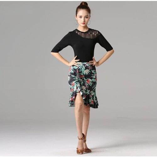 H2622 Latin Dance Top Skirt Suit Female Adult Middle Sleeve Clothes Ballroom Dance Professional Performance Competition Costumes