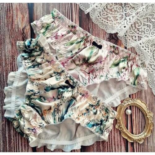 2020 New 2nd Shipping Free M L XL Lovely Lolita Kawaii Floral Spring Printing Ruffles Satin Panties Underwear Knickers Brief