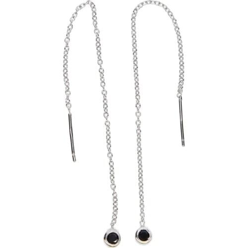 High Quality fashion Ornament black color Round cz Long Line Earring 100% 925 Sterling Silver stud Earrings for women girls