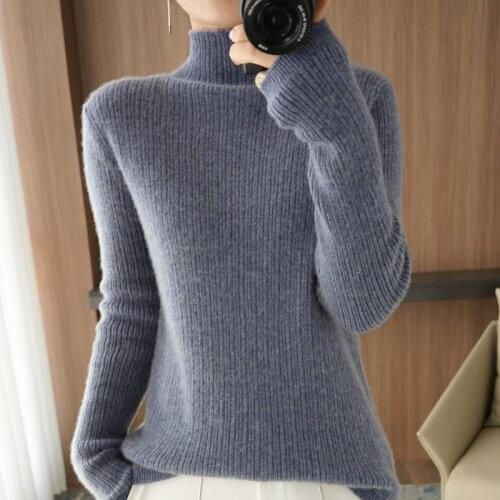 2021 Autumn and Winter New Cashmere Sweater Women 100% Pure Wool Half High Neck Pullover Casual Knitted Tops Ladies Jacket Warm