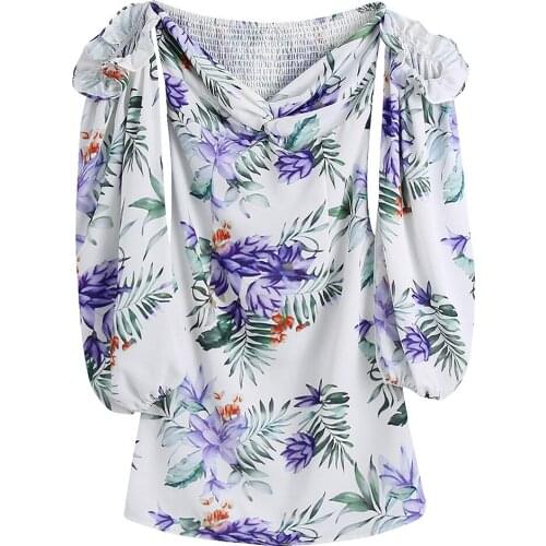 Slash Neck Mini Dress Women Clothing 2021 New Chiffon Beach Style Hollow Out Puff Sleeve Pullover Floral Print Woman Dresses