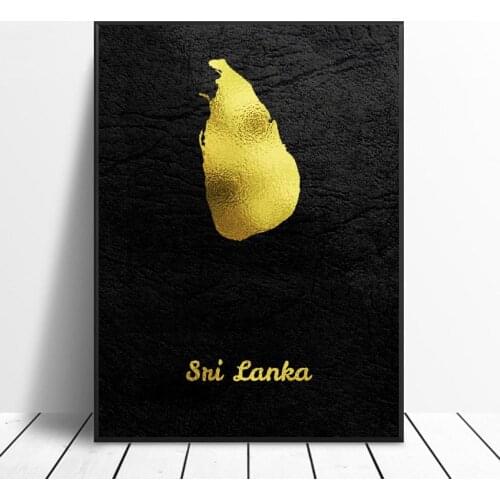 Golden Map Sri Lanka Canvas Wall Art Print Modern Poster Wall Pictures Living Room Decor