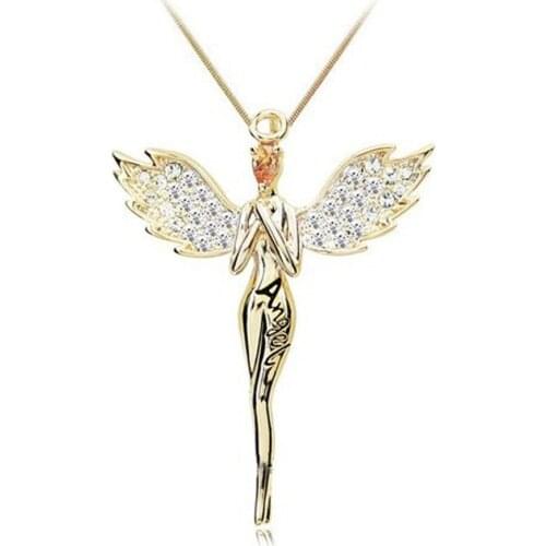 Gold-color Zircon Crystal design Angel wings Necklaces & Pendants Fashion Jewelry for women