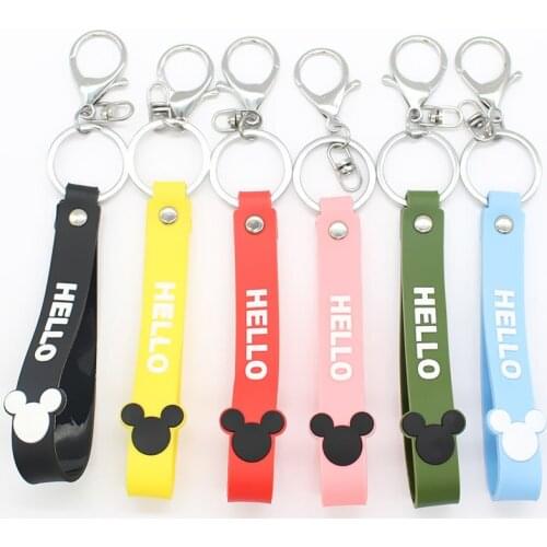 10 PCS Cartoon hello leather cord keychain pendant soft plastic head car key chain promotional gift