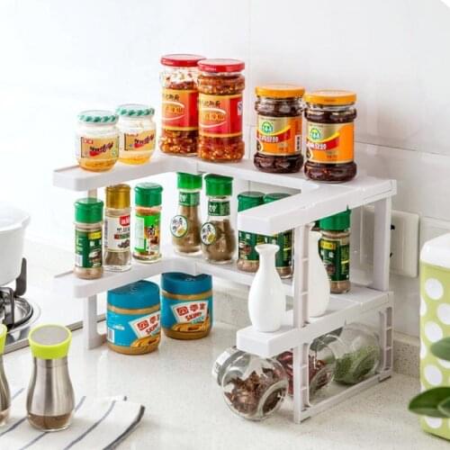 2 Layers Adjustable Shelf Kitchen Spice Organizer Storage Rack Shelf Rack Kitchen Spice Seasoning Carrier