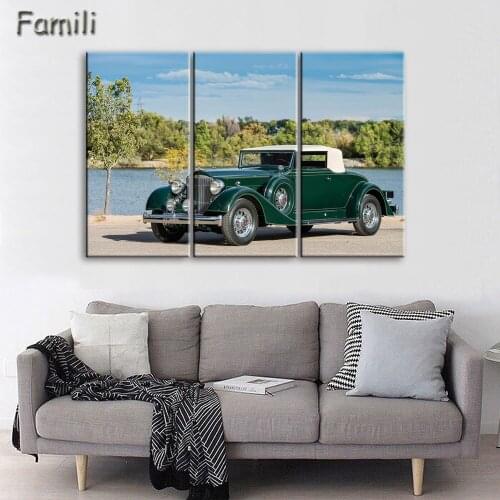 3 panel canvas art Retro Old Car Canvas Painting Classic Landscape Car Painting Printed On Canvas