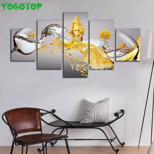 5 Pieces Abstract cup Golden boat Ship 5d DIY diamond painting full diamond embroidery mosaic Rhinestone Wall Art ML1475