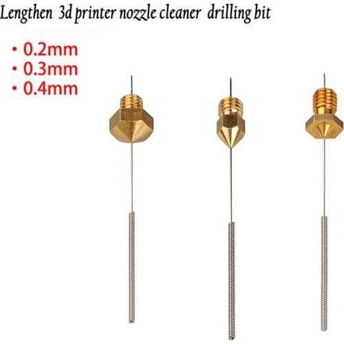5pcs drills nozzle for drill 0.2/0.3/0.4mm Lengthened reinforced Cleaner tools for 3D Printer Needles nozzles Hotend parts