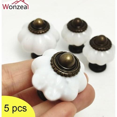 5pcs Vintage Furniture Retro Handle Door Knobs Drawer Cupboard Single Hole Pumpkin Cabinet Pull Handles Hardware