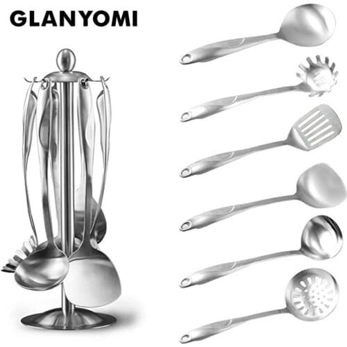 6/7Pcs Kitchen Utensils, 304 Stainless Steel Cooking Tool Sets - Turner Soup Ladle Spoon Pasta Server Strainer, Kitchenware