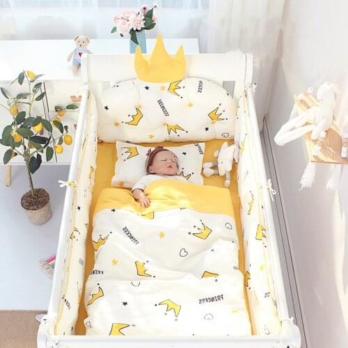9pcs Nordic Crown Cushion Cot Bumpers Baby Bed Bedding Kit Baby Bedding Cotton Removable Washable Baby Crib Side Protector Set