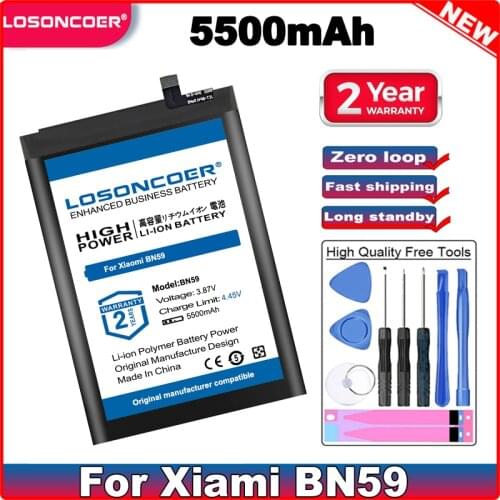 LOSONCOER 5500mAh BN59 Battery For Xiaomi Redmi NOTE 10 Mobile Phone Battery