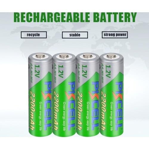 4 Pcs PKCELL AA 1.2V Rechargeable Batteries 2200mAh Ni-MH AA Low Self-Discharge And Battery HOLD CASE BOX