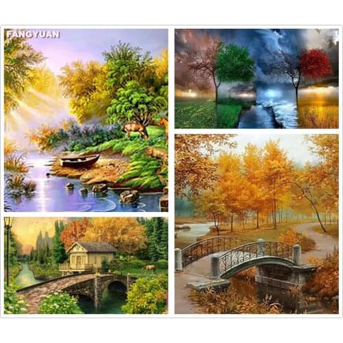 Full Square Round Drill Diamond Painting Tree 5D Diy Diamond Embroidery Landscape Autumn Rhinestone Art Picture Home Decor Gift