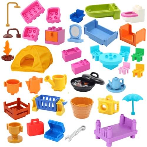 Big Building Blocks Doll House Bed Cabinet Table and Chairs Furniture Compatible Large Bricks Educational Toy Children Kid Gifts
