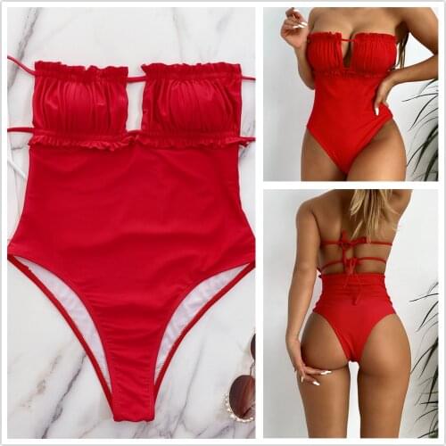 One-piece Swimwear Women Sexy Monokini Swimwear 2021 New Women Swimsuit Pleated Bandeau Bikini Sets Push up Beach wear-BK006