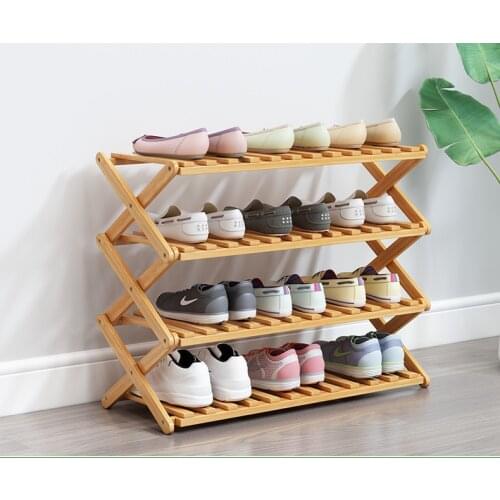 Cheap Wholesale Modern Custom Portable Foldable 4 Tiers 6 Pair Bamboo Wooden Shoe Rack for Home Flower Pots & Planter