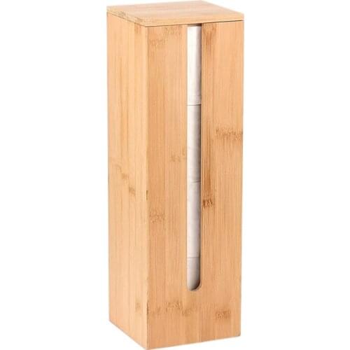 Bathroom Bamboo Toilet Paper Holder Spare Organizer, Vertical Free-Standing Organizer, Hold 4 Rolls Of Toilet Paper