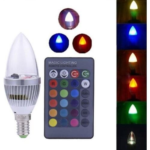 E27 E12 E14 3W RGB LED 15 Colors Changing Candle Light Bulb Lamp Remote Control AC85-265V