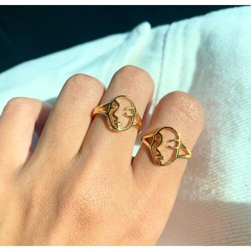 Aesthetic Rings For Women Vintage Stainless Steel Human Face Couple Ring Fashion Exaggeration Jewelry Gothic Accessories Gifts