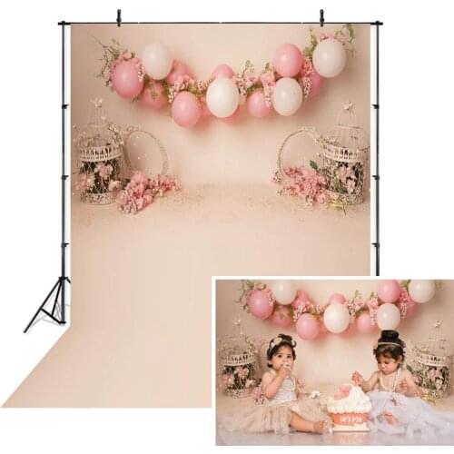 Kids Birthday Pink Balloons Cake Smash Photography Backdrop Portrait Floral Newborn Baby Party Background Profession Photostudio