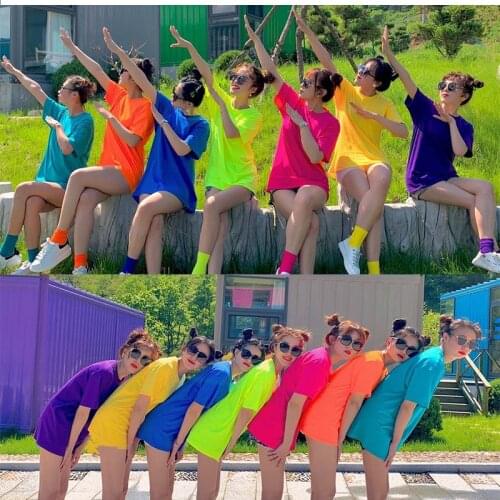 34 color cotton loose candy color ladies T shirt Round collar party customized team short-sleeved oversized T shirt for couples