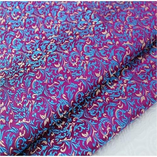 HLQON brocade malt flower purple red fabric patchwork felt tissue telas bed sheet cheongsam dress children coat cloth 75cm width
