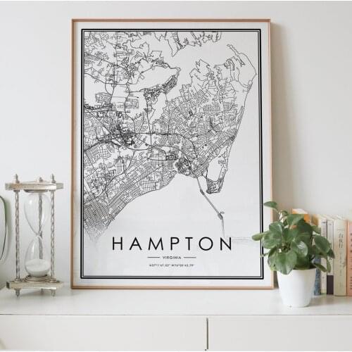 HAMPTON Virginia VA usa city map Nordic Living Room Decoration Canvas Poster Modern Home Decor Art Print Painting