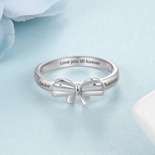 Personalized Engraved Promise Rings for Women Custom Name Date Bow Knot Ring Jewelry Accessories Gift for BBF Mom