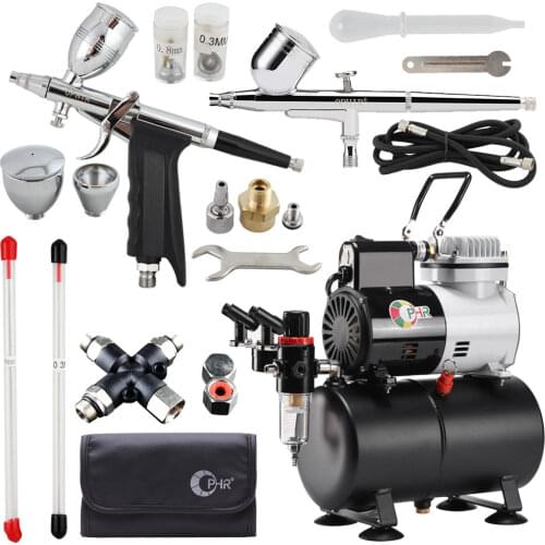 OPHIR Airbrush Kit Temporary Tattoo Air Compressor with Splitter for Body Paint & Body Art_AC115+004A+069+038