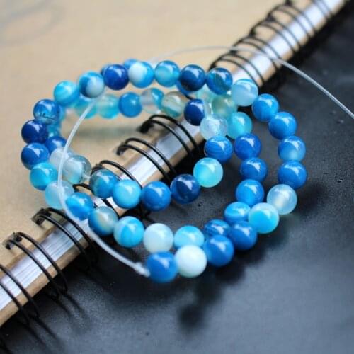 39cm/Strand 6mm 8mm Blue Stripe Onyx Stone Round Agat Loose Beads for jewelry Braclet Necklace Earring making