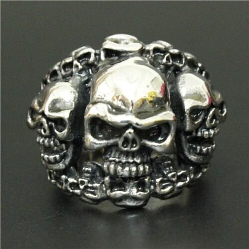 Cool Heavy Ghost Skull Ring Titanium Steel Ring 316L Stainless Steel Hollow Angry Biker White Walker Skull Ring