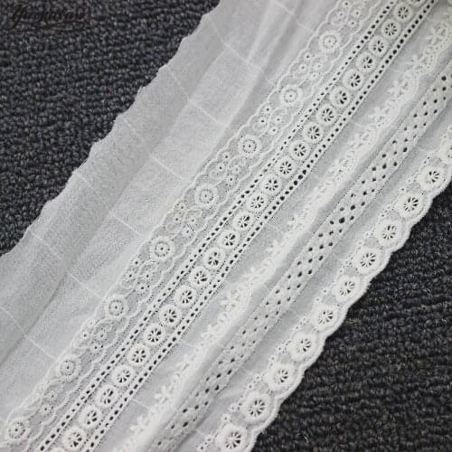 YACKALASI 14 Yds 100% Cotton Eyelet Embroidery Lace Garment Sewing Applique Lace Cotton Voile Trims 11cm Wide