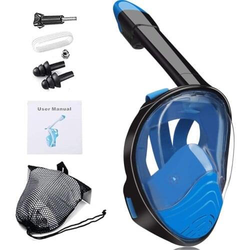 Full Face Snorkel Mask Set, Snorkeling Mask with Camera Mount, 180 Degree Panoramic View Anti-Fog Snorkel Set for Kids & Adult